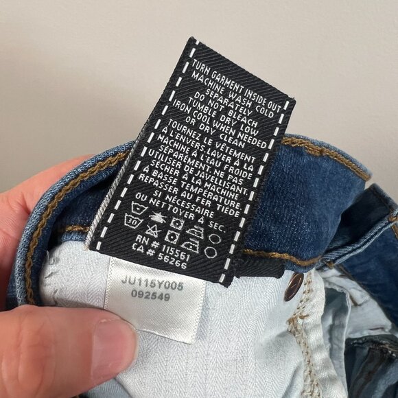 7FAMK Dojo Jeans Size 28 Frayed Hem Flared Retro Blue Denim Embroidered Pockets - Picture 11 of 11